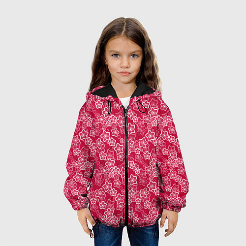 Детская куртка Красно-белый цветочный узор ретро / 3D-Черный – фото 3