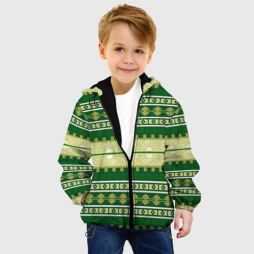 Детская куртка Зеленый этнический паттерн / 3D-Черный – фото 4