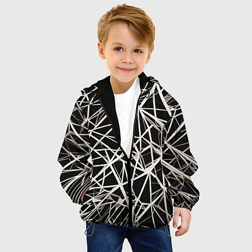 Детская куртка Белые хаотичные линии на чёрном фоне / 3D-Черный – фото 4
