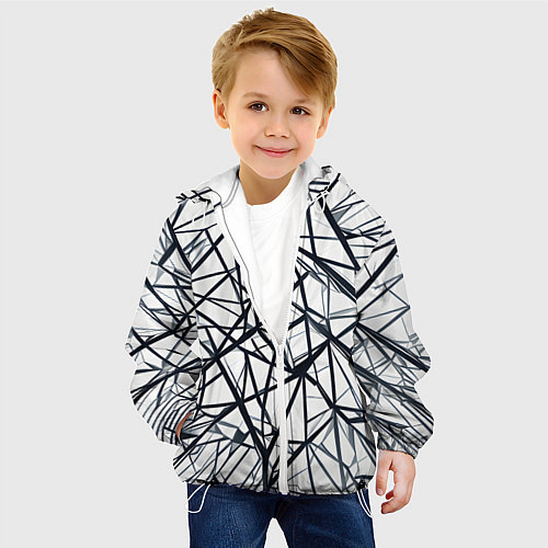 Детская куртка Чёрные хаотичные линии на белом фоне / 3D-Белый – фото 4