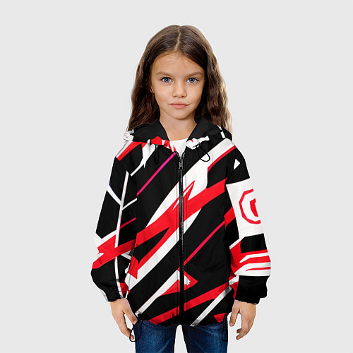 Детская куртка Красно-белые полосы на чёрном фоне / 3D-Черный – фото 3