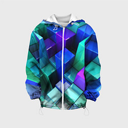 Куртка с капюшоном детская Неоновые кубы текстура, цвет: 3D-белый