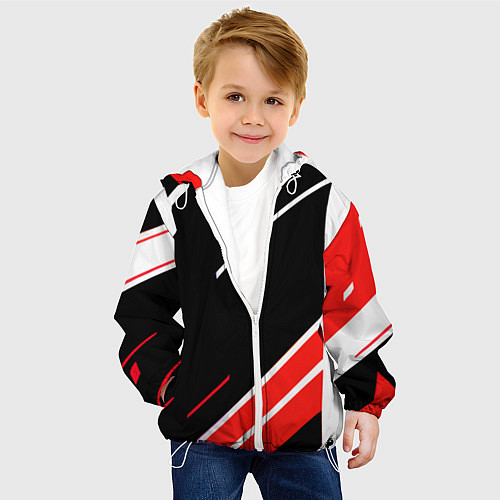 Детская куртка Бело-красные полосы на чёрном фоне / 3D-Белый – фото 4