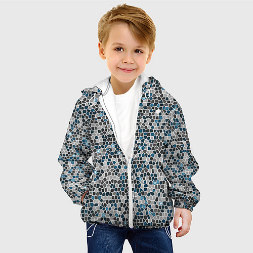 Детская куртка Паттерн мозаика серый с голубым / 3D-Белый – фото 4