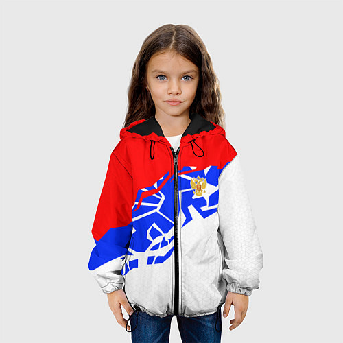 Детская куртка Россия- астрактивный триколор / 3D-Черный – фото 3