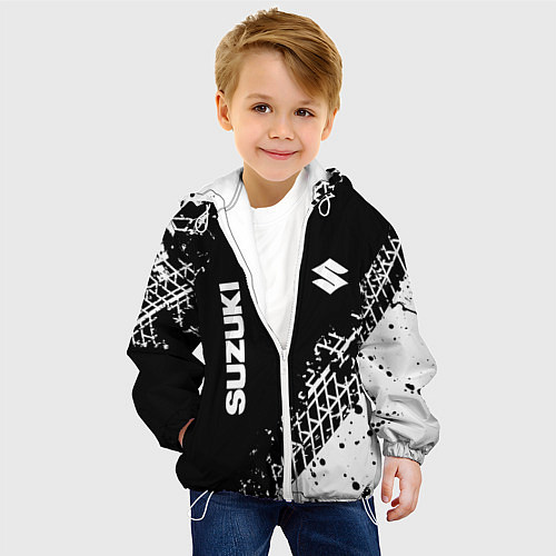 Детская куртка Сузуки: следы от шин / 3D-Белый – фото 4
