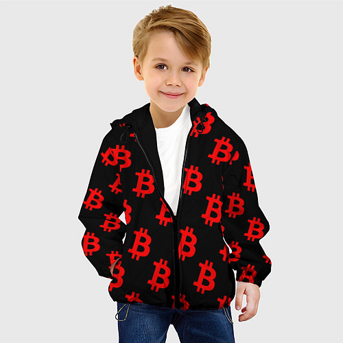 Детская куртка Bitcoin red logo money / 3D-Черный – фото 4