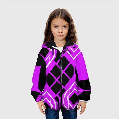 Детская куртка Чёрные квадраты и белые полосы на фиолетовом фоне / 3D-Черный – фото 3