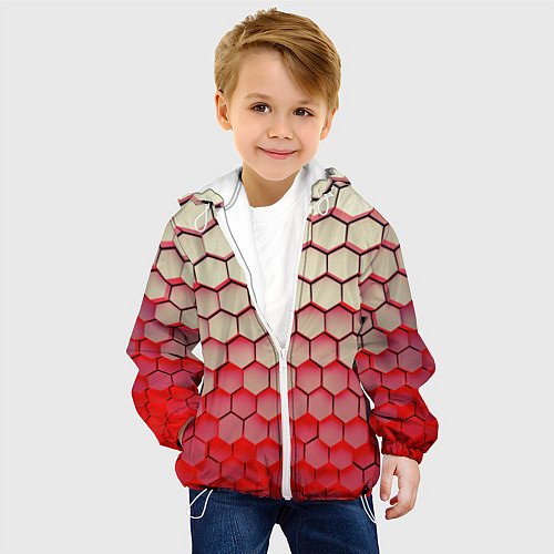 Детская куртка Гексагональные блоки с красной подсветкой / 3D-Белый – фото 4