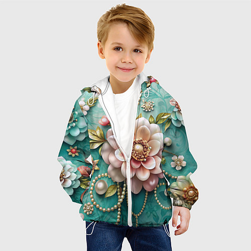 Детская куртка Объемные цветы и жемчуг / 3D-Белый – фото 4