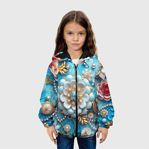 Детская куртка Цветы и жемчуг / 3D-Черный – фото 3