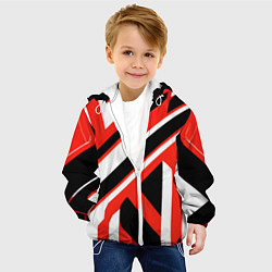 Куртка с капюшоном детская Чёрно-красные полосы на белом фоне, цвет: 3D-белый — фото 2