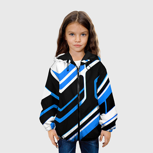 Детская куртка Бело-синие линии на чёрном фоне / 3D-Черный – фото 3