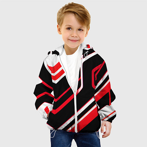 Детская куртка Бело-красные линии на чёрном фоне / 3D-Белый – фото 4