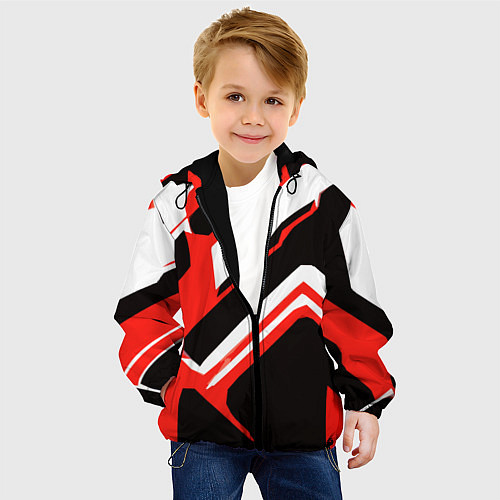 Детская куртка Бело-красные линии на чёрном фоне / 3D-Черный – фото 4