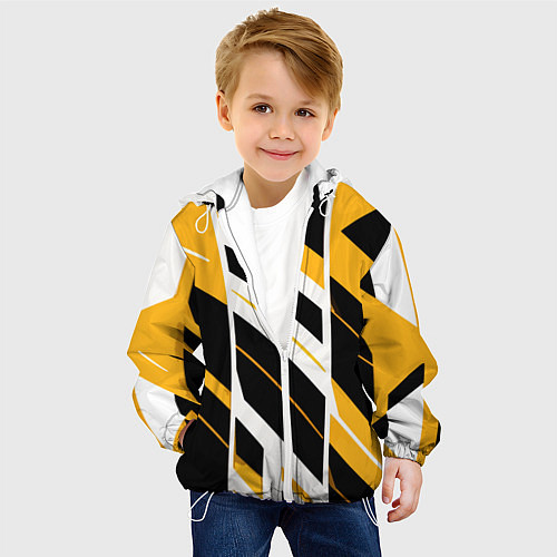 Детская куртка Black and yellow stripes on a white background / 3D-Белый – фото 4