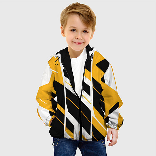 Детская куртка Black and yellow stripes on a white background / 3D-Черный – фото 4