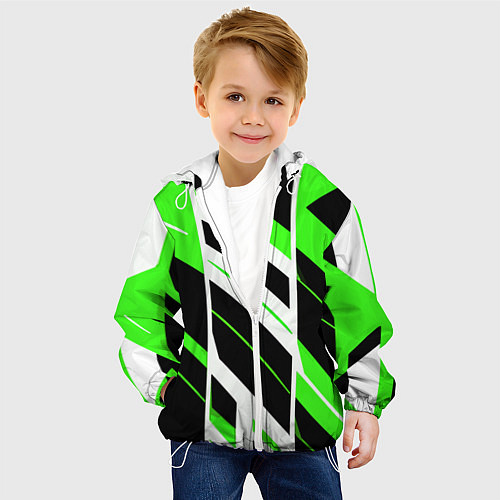 Детская куртка Black and green stripes on a white background / 3D-Белый – фото 4