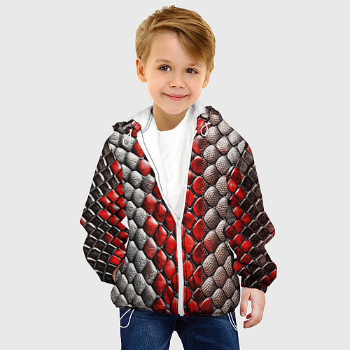 Детская куртка Змеиная объемная текстурная красная шкура / 3D-Белый – фото 4