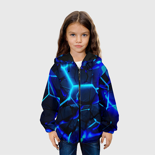 Детская куртка Яркие голубые неоновые плиты в разломе / 3D-Черный – фото 3