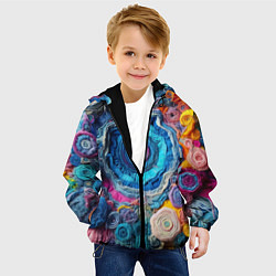 Куртка с капюшоном детская Вязаные цветы - пэчворк, цвет: 3D-черный — фото 2