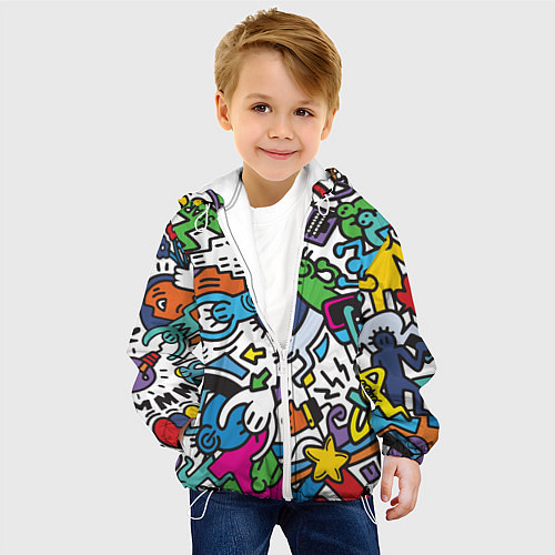 Детская куртка Странные разноцветные человечки / 3D-Белый – фото 4