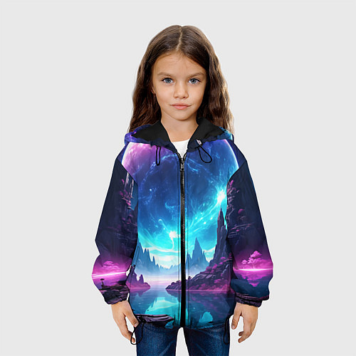 Детская куртка Космический пейзаж - планеты / 3D-Черный – фото 3