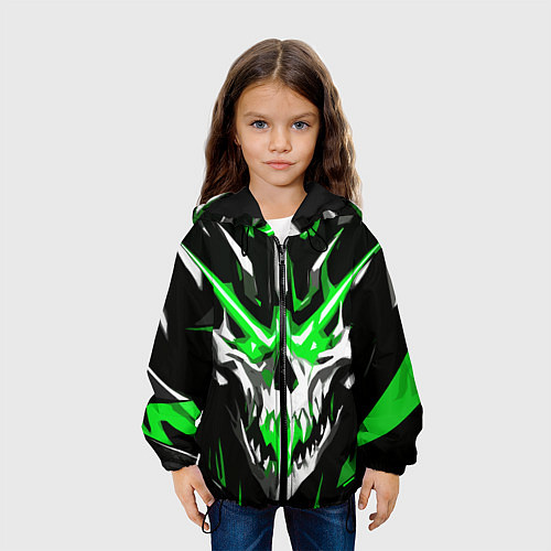 Детская куртка Абстрактный белый череп и зелёные полосы / 3D-Черный – фото 3