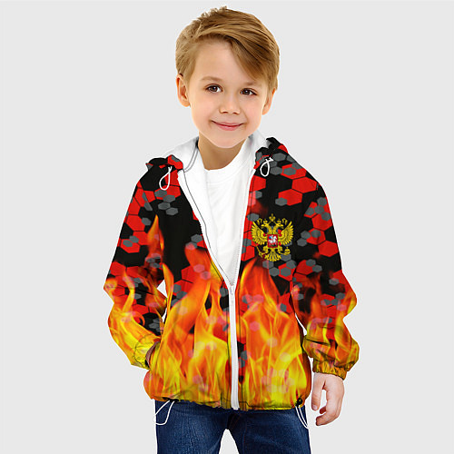 Детская куртка Герб РФ броня в огне / 3D-Белый – фото 4
