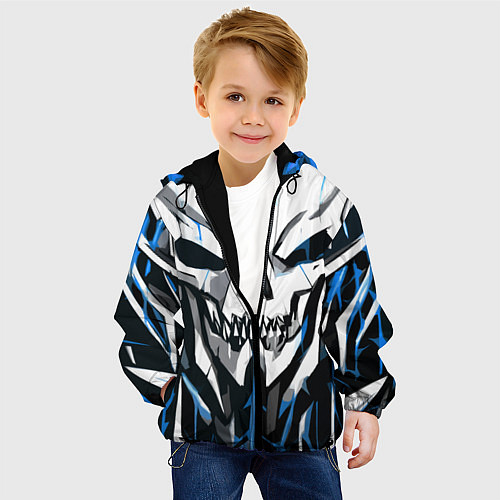 Детская куртка Белый череп и синие полосы на чёрном фоне / 3D-Черный – фото 4