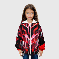 Куртка с капюшоном детская Абстрактные красные линии на чёрном фоне, цвет: 3D-белый — фото 2