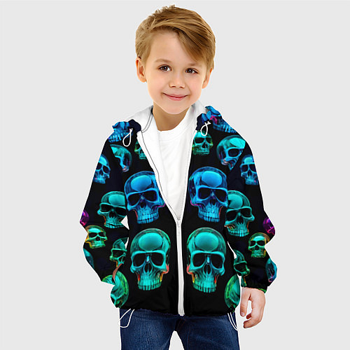 Детская куртка Neon skulls - ai art pattern / 3D-Белый – фото 4