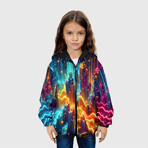 Детская куртка Neon metropolis - vaporwave / 3D-Черный – фото 3