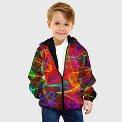 Куртка с капюшоном детская Неоновые волны дыма, цвет: 3D-черный — фото 2