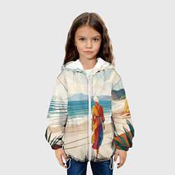 Куртка с капюшоном детская Летний пейзаж с женщиной на пляже, цвет: 3D-белый — фото 2