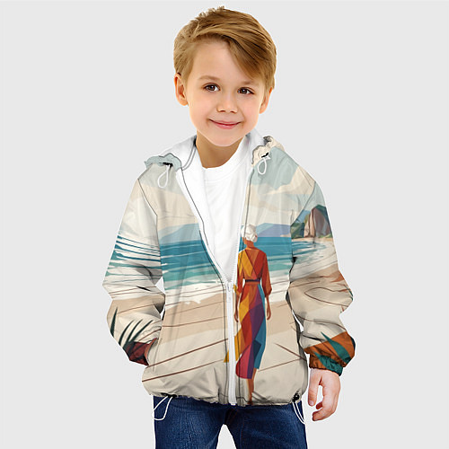 Детская куртка Летний пейзаж с женщиной на пляже / 3D-Белый – фото 4