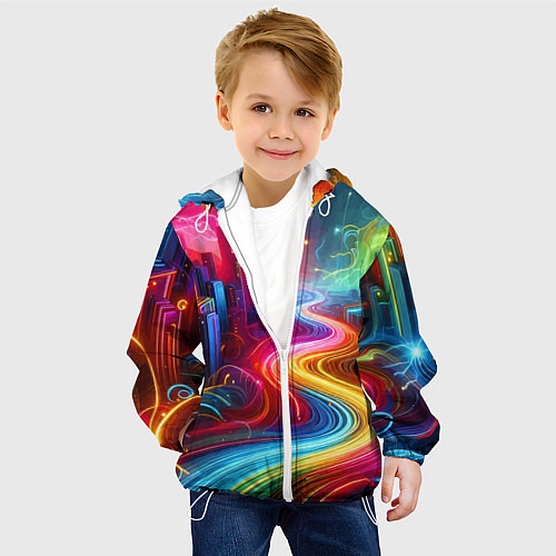 Детская куртка Неоновый город - нейроарт / 3D-Белый – фото 4