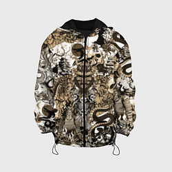 Куртка с капюшоном детская Дракон и самураи в японском стиле, цвет: 3D-черный