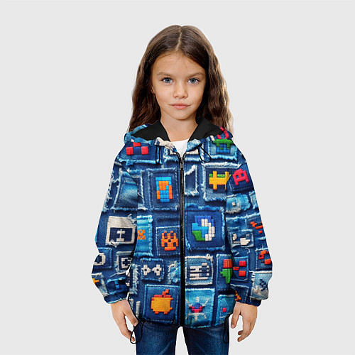 Детская куртка Пиксельные символы на пэчворк / 3D-Черный – фото 3