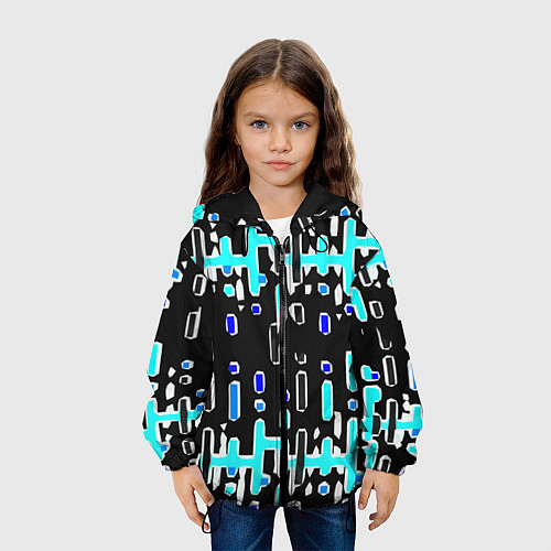 Детская куртка Синие линии и точки на чёрном фоне / 3D-Черный – фото 3
