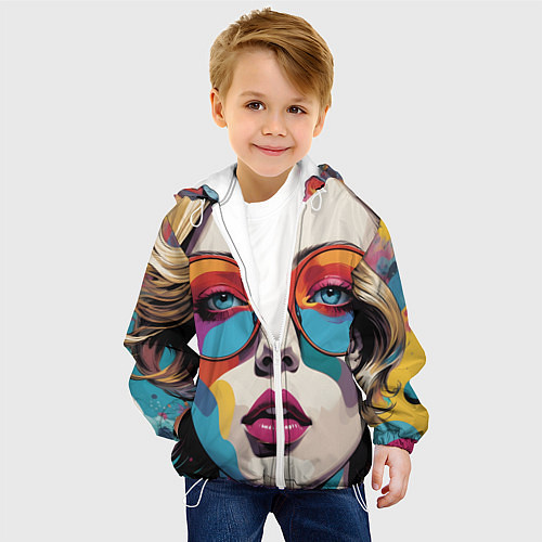 Детская куртка Девушка в солнечных очках поп-арт / 3D-Белый – фото 4