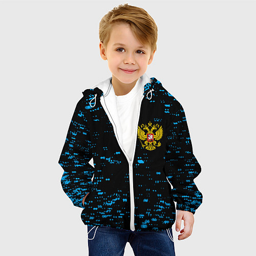 Детская куртка Герб РФ краски синие / 3D-Белый – фото 4