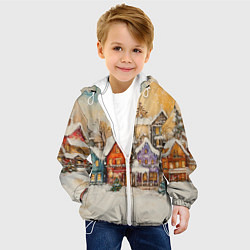 Куртка с капюшоном детская Новогодний городской пейзаж, цвет: 3D-белый — фото 2