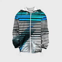 Куртка с капюшоном детская Сине-чёрные полосы на белом фоне, цвет: 3D-белый