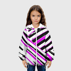 Куртка с капюшоном детская Розово-чёрные полосы на белом фоне, цвет: 3D-белый — фото 2