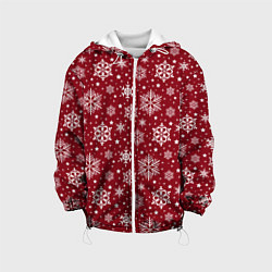 Куртка с капюшоном детская Новогодний узор - белые снежинки на красном фоне, цвет: 3D-белый