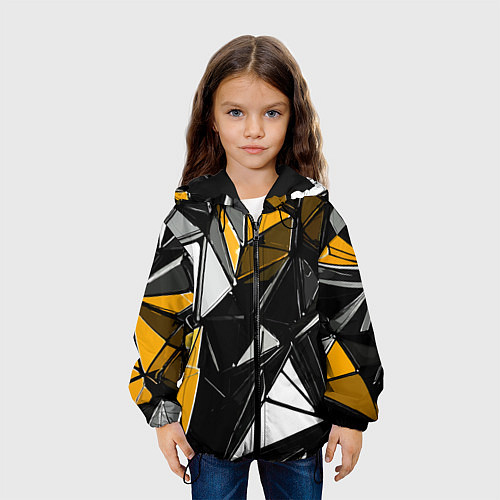 Детская куртка Жёлто-белые рельефные треугольники на чёрном фоне / 3D-Черный – фото 3