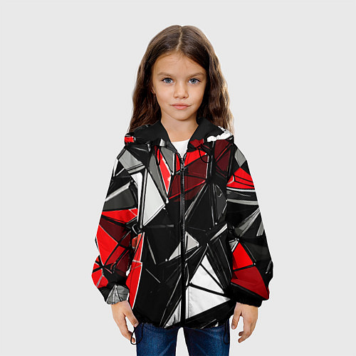 Детская куртка Красно-белые рельефные треугольники на чёрном фоне / 3D-Черный – фото 3