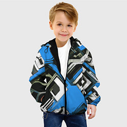Куртка с капюшоном детская Сине-белый техно паттерн на чёрном фоне, цвет: 3D-черный — фото 2