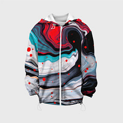 Куртка с капюшоном детская Флюид арт абстракция, цвет: 3D-белый